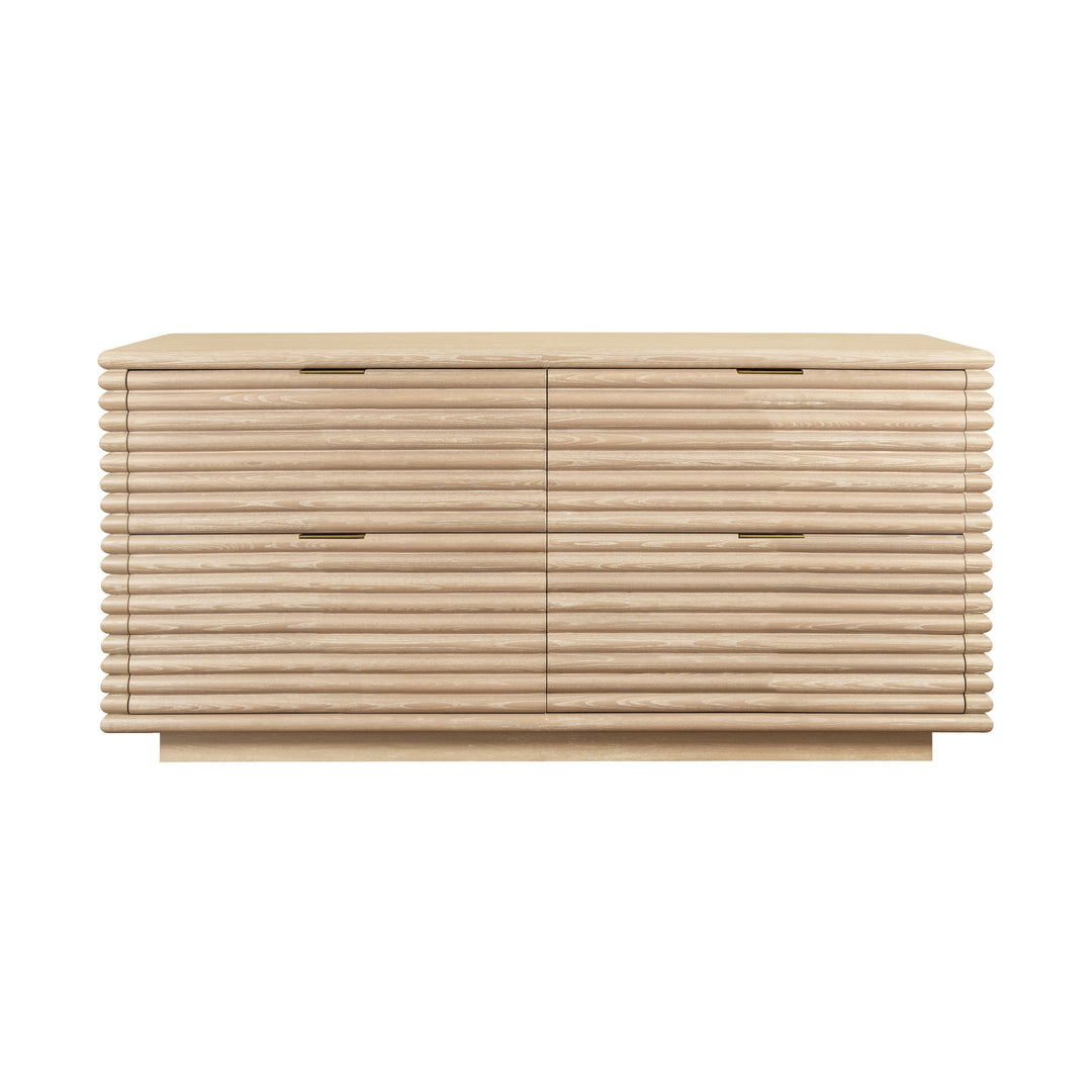 Four Drawer Chest With Antique Brass Hardware And Large Horizontal Reeds In Cerused Oak - RANGER CO