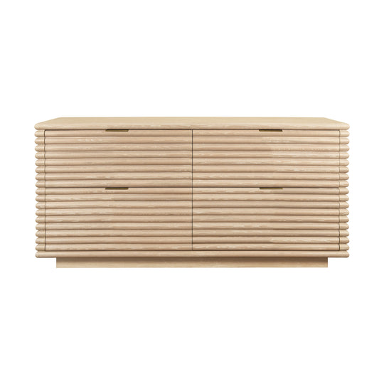 Four Drawer Chest With Antique Brass Hardware And Large Horizontal Reeds In Cerused Oak - RANGER CO