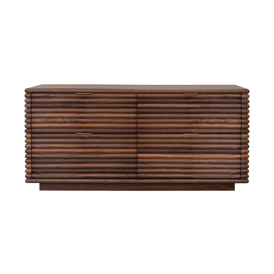 Four Drawer Chest With Antique Brass Hardware And Large Horizontal Reeds In Walnut - RANGER WAL