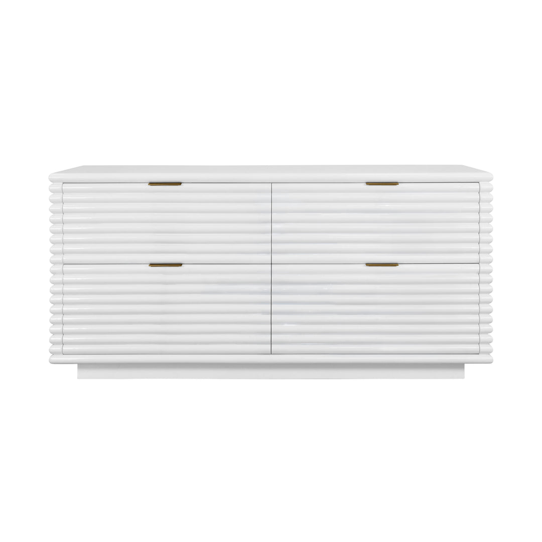 Four Drawer Chest With Antique Brass Hardware And Large Horizontal Reeds In White Lacquer - RANGER WH