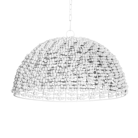 Dome Shaped Pendant Wrapped With Whitewash Wood Beads - REMY
