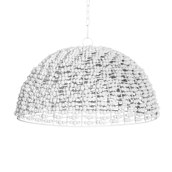 Dome Shaped Pendant Wrapped With Whitewash Wood Beads - REMY