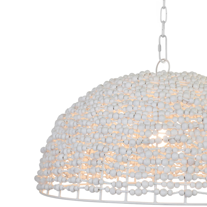 Dome Shaped Pendant Wrapped With Whitewash Wood Beads - REMY