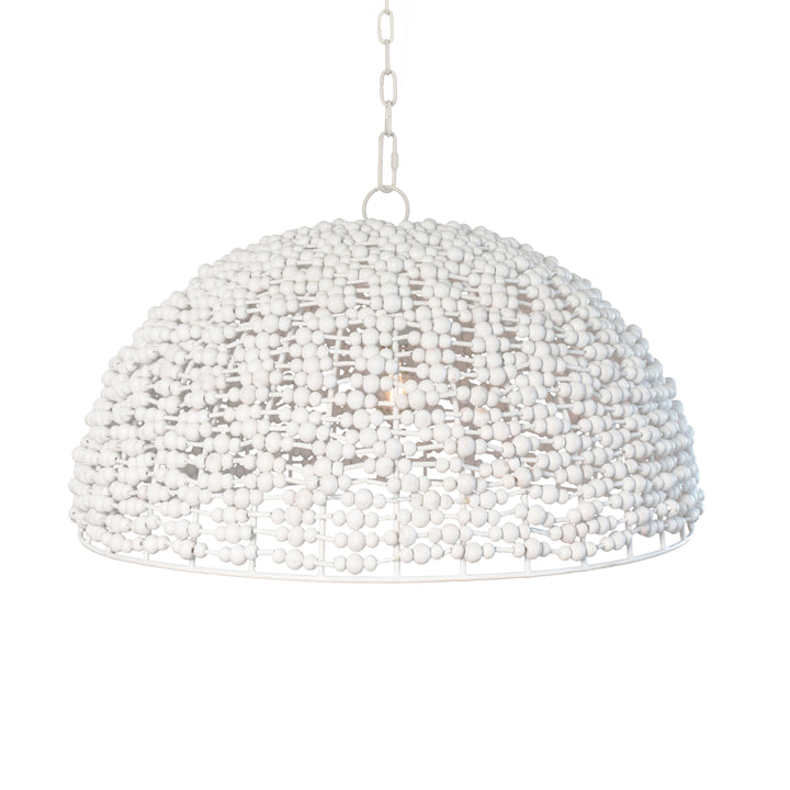 Dome Shaped Pendant Wrapped With Whitewash Wood Beads - REMY