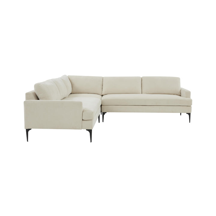 American Home Furniture | TOV Furniture - Serena Cream Velvet L-Sectional with Black Legs