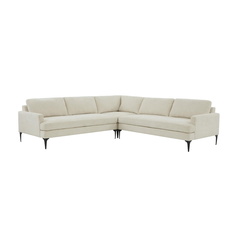 American Home Furniture | TOV Furniture - Serena Cream Velvet L-Sectional with Black Legs