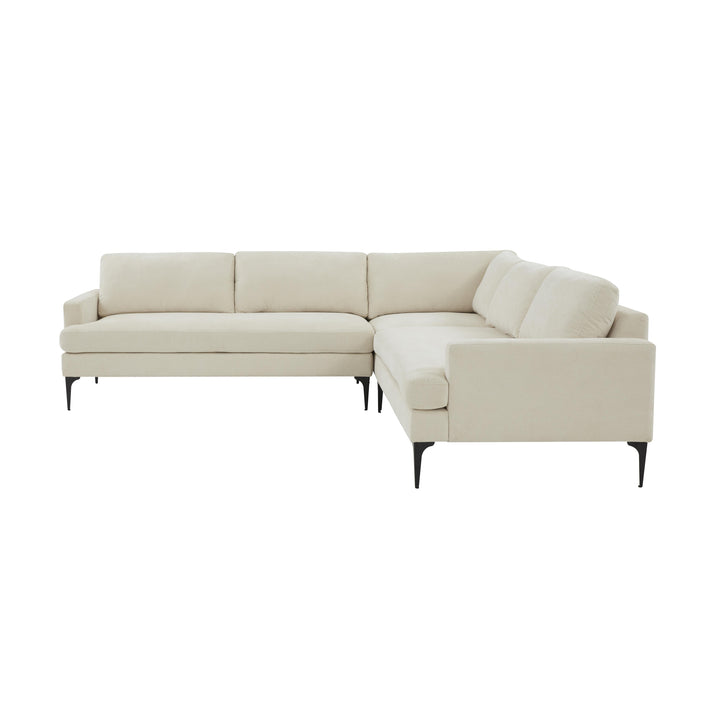 American Home Furniture | TOV Furniture - Serena Cream Velvet L-Sectional with Black Legs