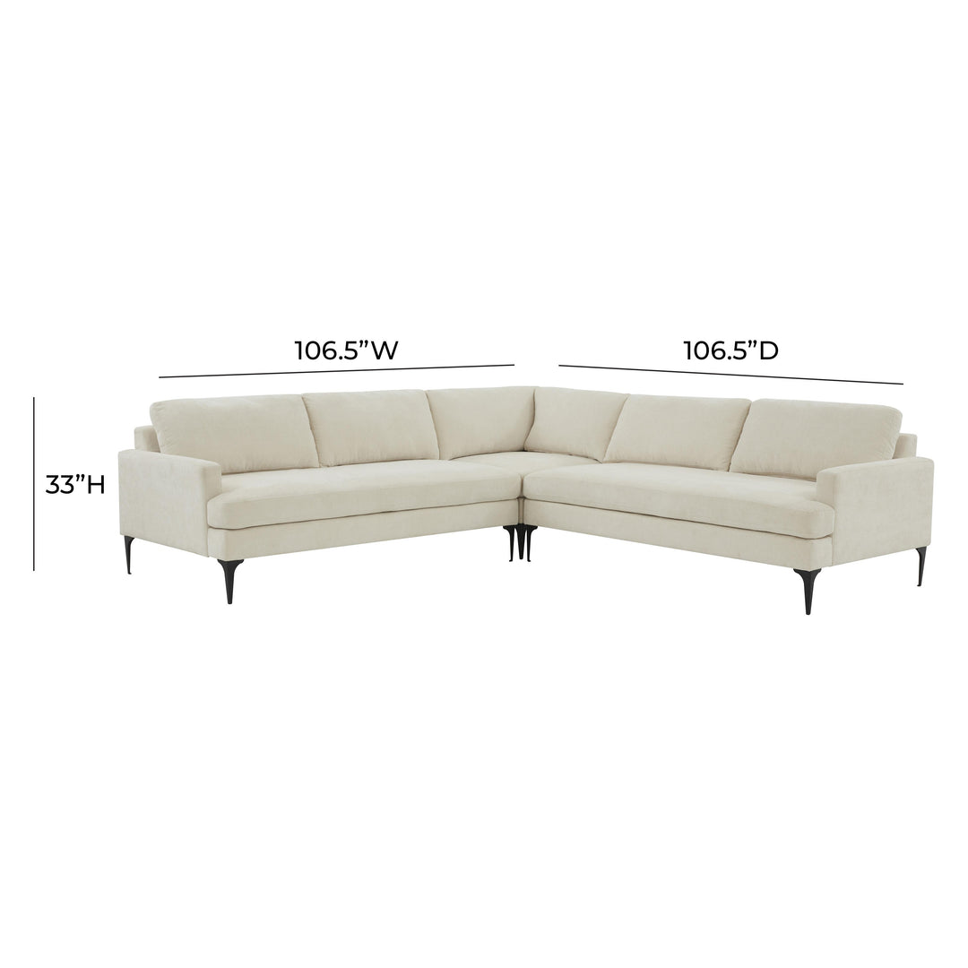 American Home Furniture | TOV Furniture - Serena Cream Velvet L-Sectional with Black Legs