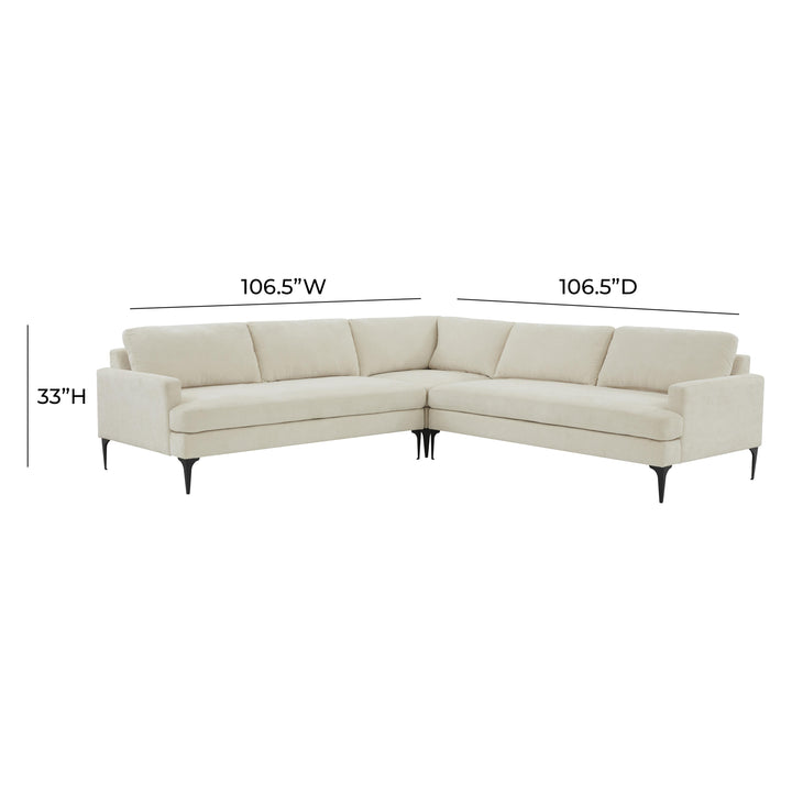 American Home Furniture | TOV Furniture - Serena Cream Velvet L-Sectional with Black Legs