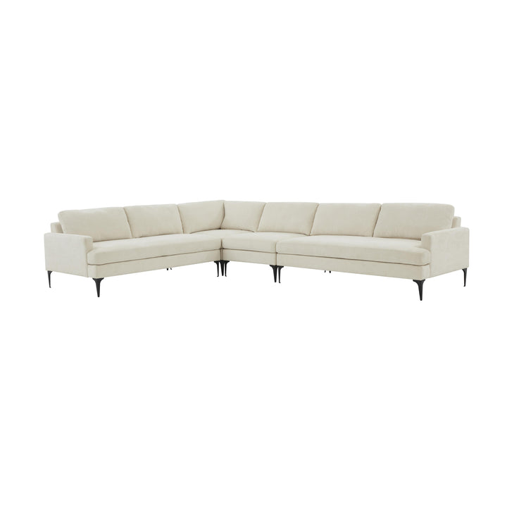 American Home Furniture | TOV Furniture - Serena Cream Velvet Large L-Sectional with Black Legs