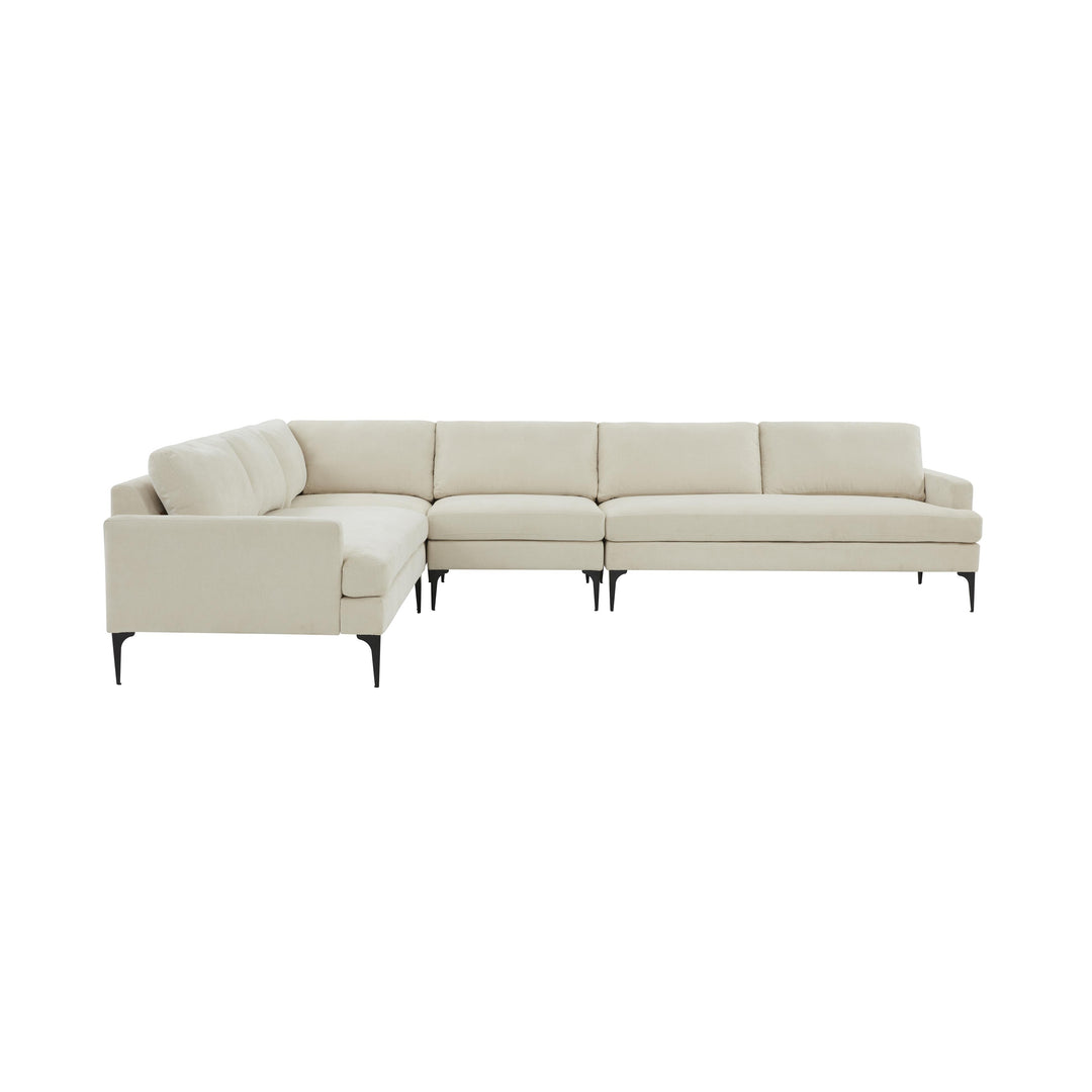 American Home Furniture | TOV Furniture - Serena Cream Velvet Large L-Sectional with Black Legs