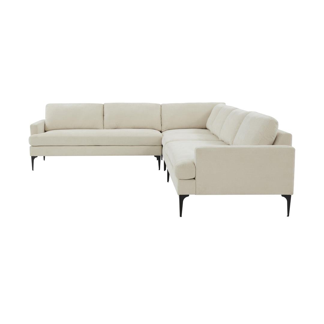 American Home Furniture | TOV Furniture - Serena Cream Velvet Large L-Sectional with Black Legs