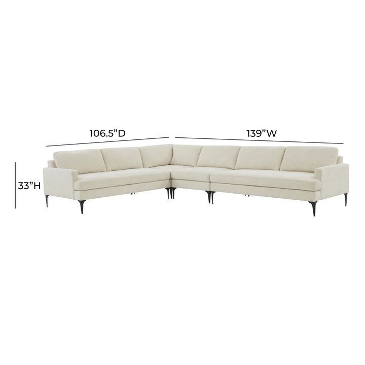 American Home Furniture | TOV Furniture - Serena Cream Velvet Large L-Sectional with Black Legs