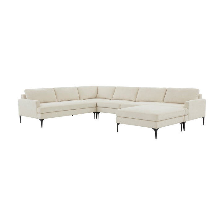 American Home Furniture | TOV Furniture - Serena Cream Velvet Large Chaise Sectional with Black Legs