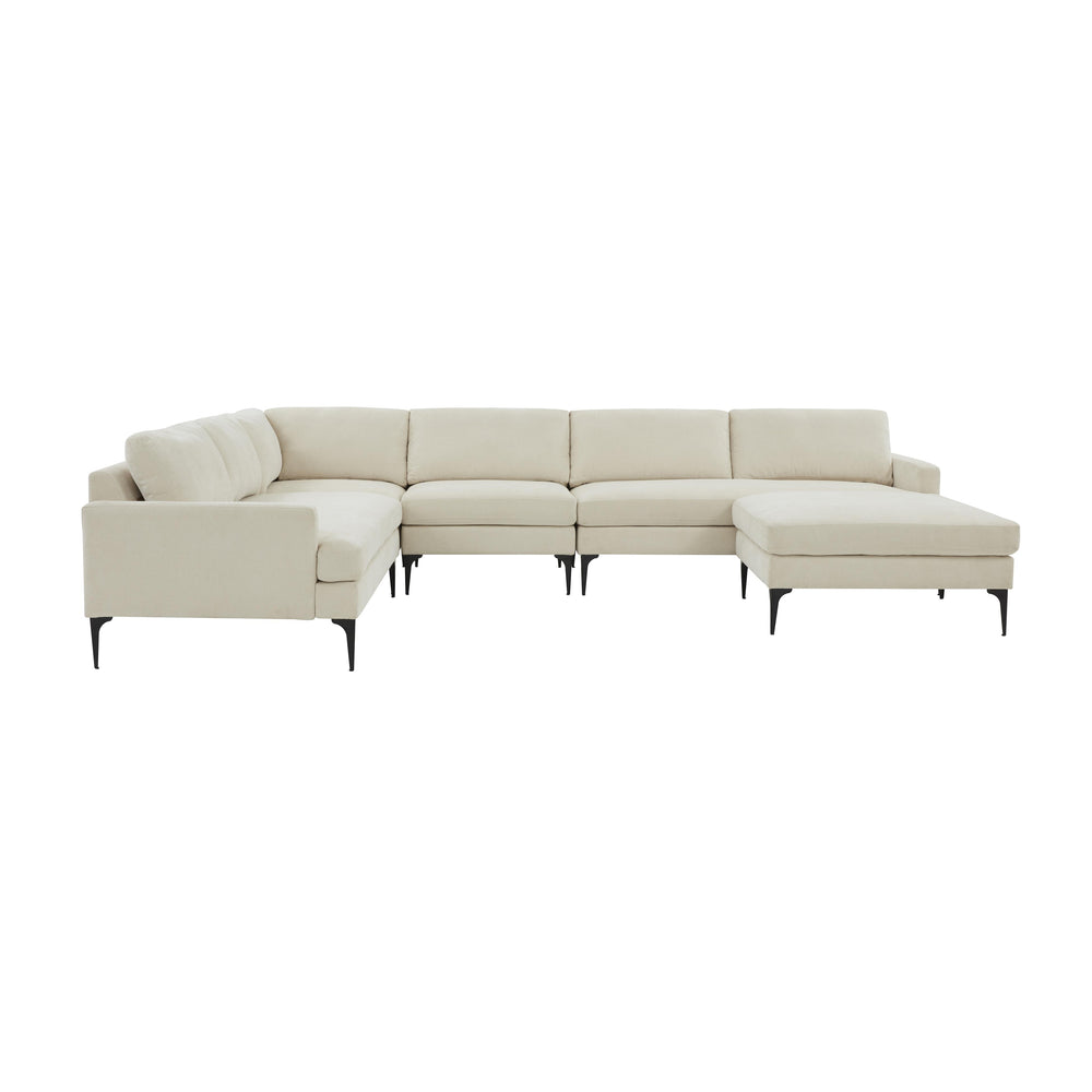 American Home Furniture | TOV Furniture - Serena Cream Velvet Large Chaise Sectional with Black Legs