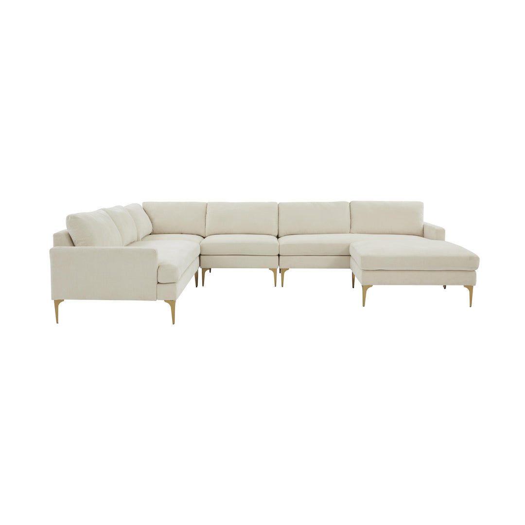 American Home Furniture | TOV Furniture - Serena Cream Velvet Large Chaise Sectional with Black Legs