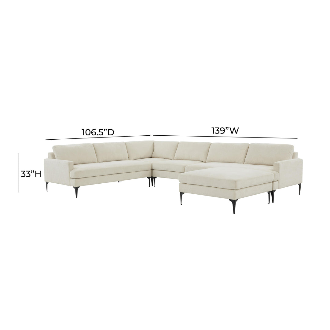 American Home Furniture | TOV Furniture - Serena Cream Velvet Large Chaise Sectional with Black Legs