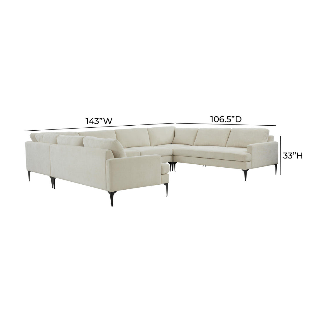 American Home Furniture | TOV Furniture - Serena Cream Velvet U-Sectional with Black Legs