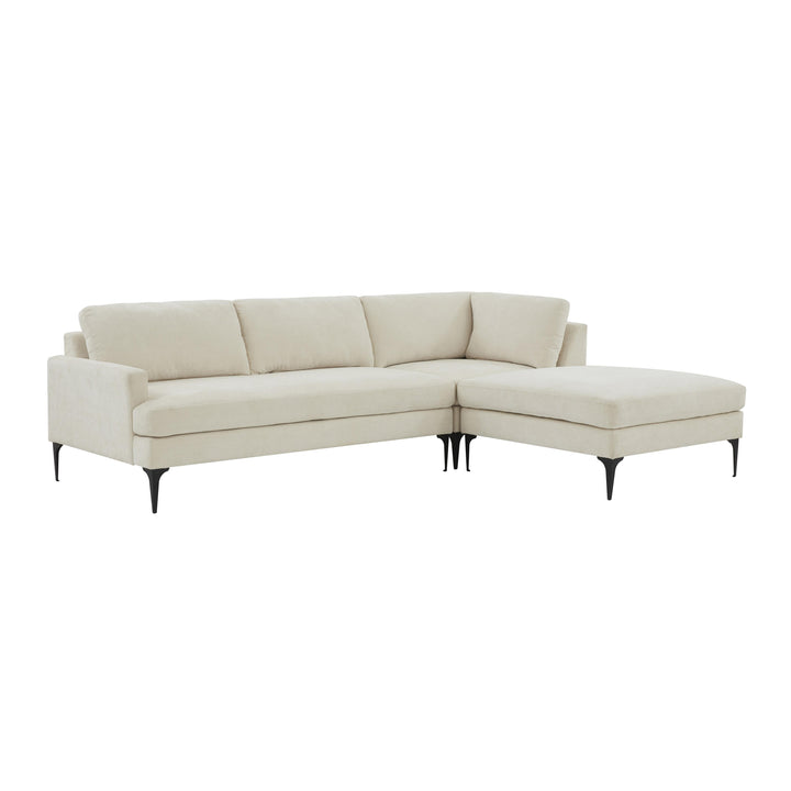 American Home Furniture | TOV Furniture - Serena Cream Velvet RAF Chaise Sectional with Black Legs