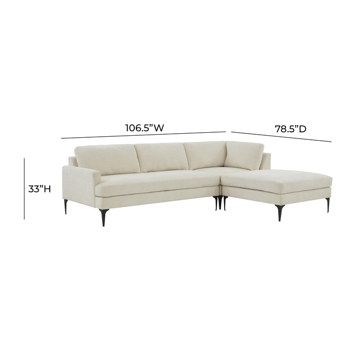 American Home Furniture | TOV Furniture - Serena Cream Velvet RAF Chaise Sectional with Black Legs