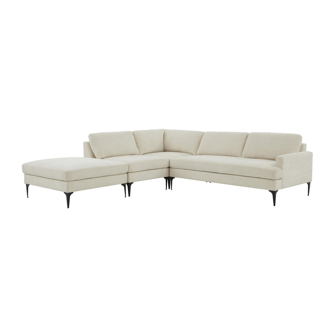 American Home Furniture | TOV Furniture - Serena Cream Velvet Large LAF Chaise Sectional with Black Legs