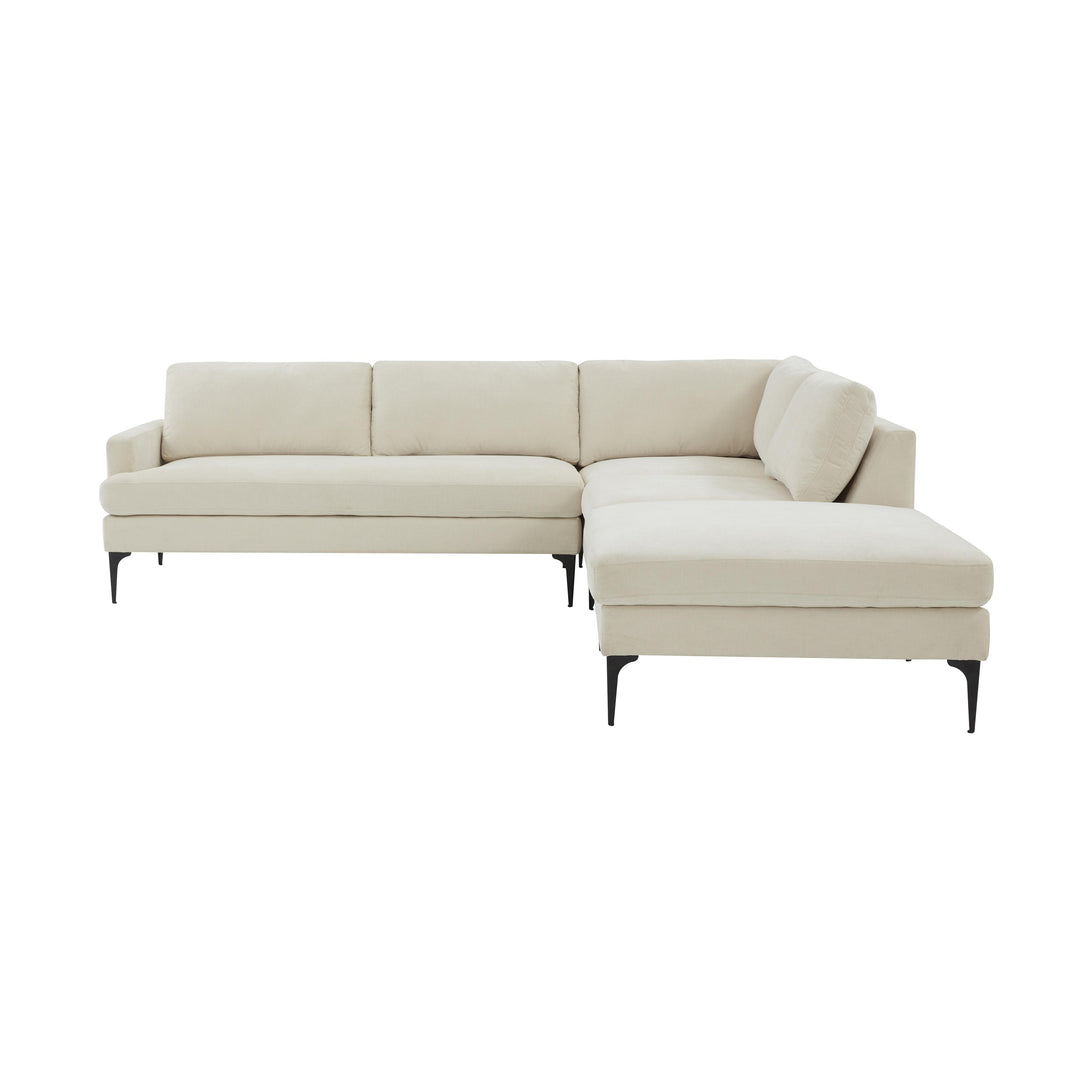 American Home Furniture | TOV Furniture - Serena Cream Velvet Large RAF Chaise Sectional with Black Legs