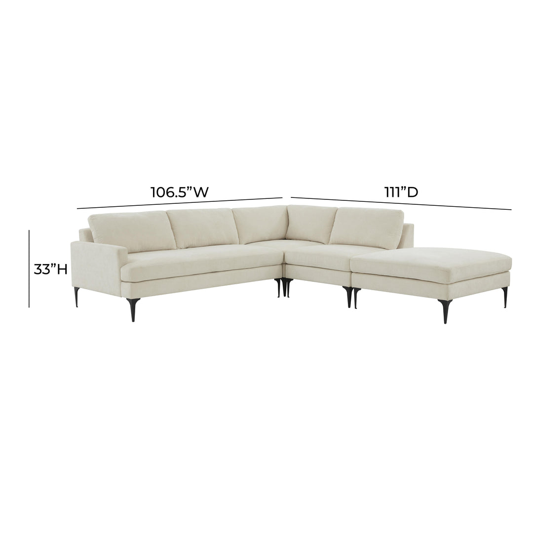 American Home Furniture | TOV Furniture - Serena Cream Velvet Large RAF Chaise Sectional with Black Legs