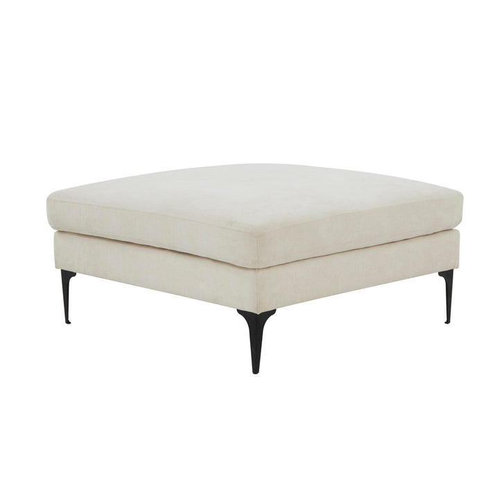 American Home Furniture | TOV Furniture - Serena Cream Velvet Ottoman with Black Legs