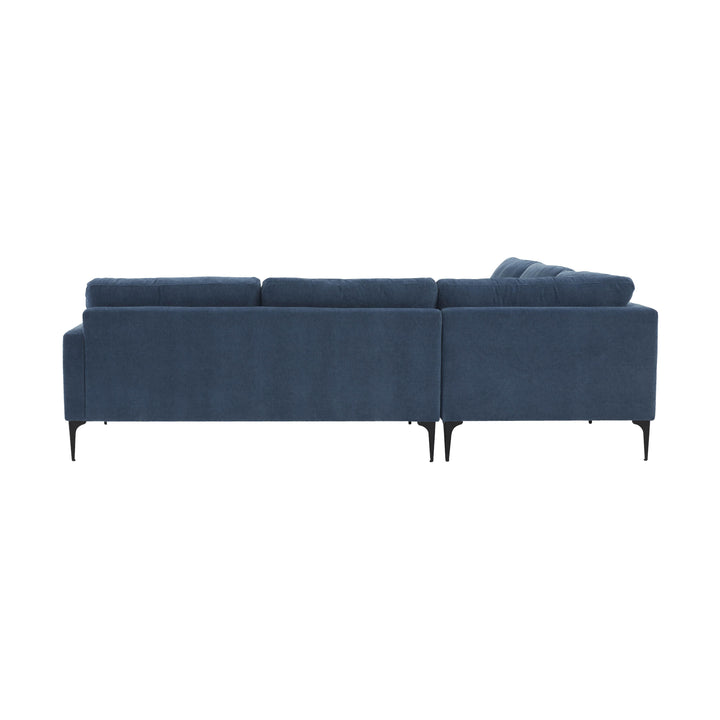 American Home Furniture | TOV Furniture - Serena Blue Velvet L-Sectional with Black Legs