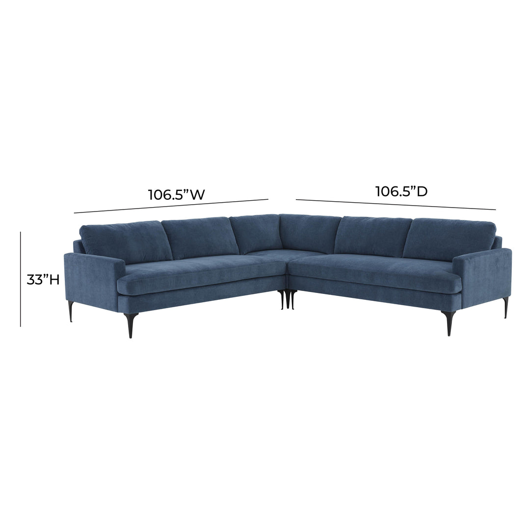 American Home Furniture | TOV Furniture - Serena Blue Velvet L-Sectional with Black Legs