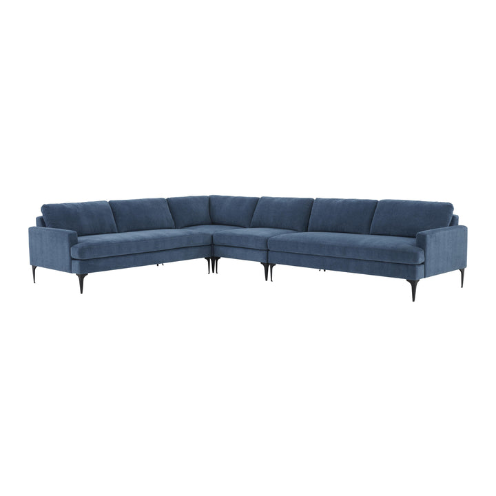 American Home Furniture | TOV Furniture - Serena Blue Velvet Large L-Sectional with Black Legs