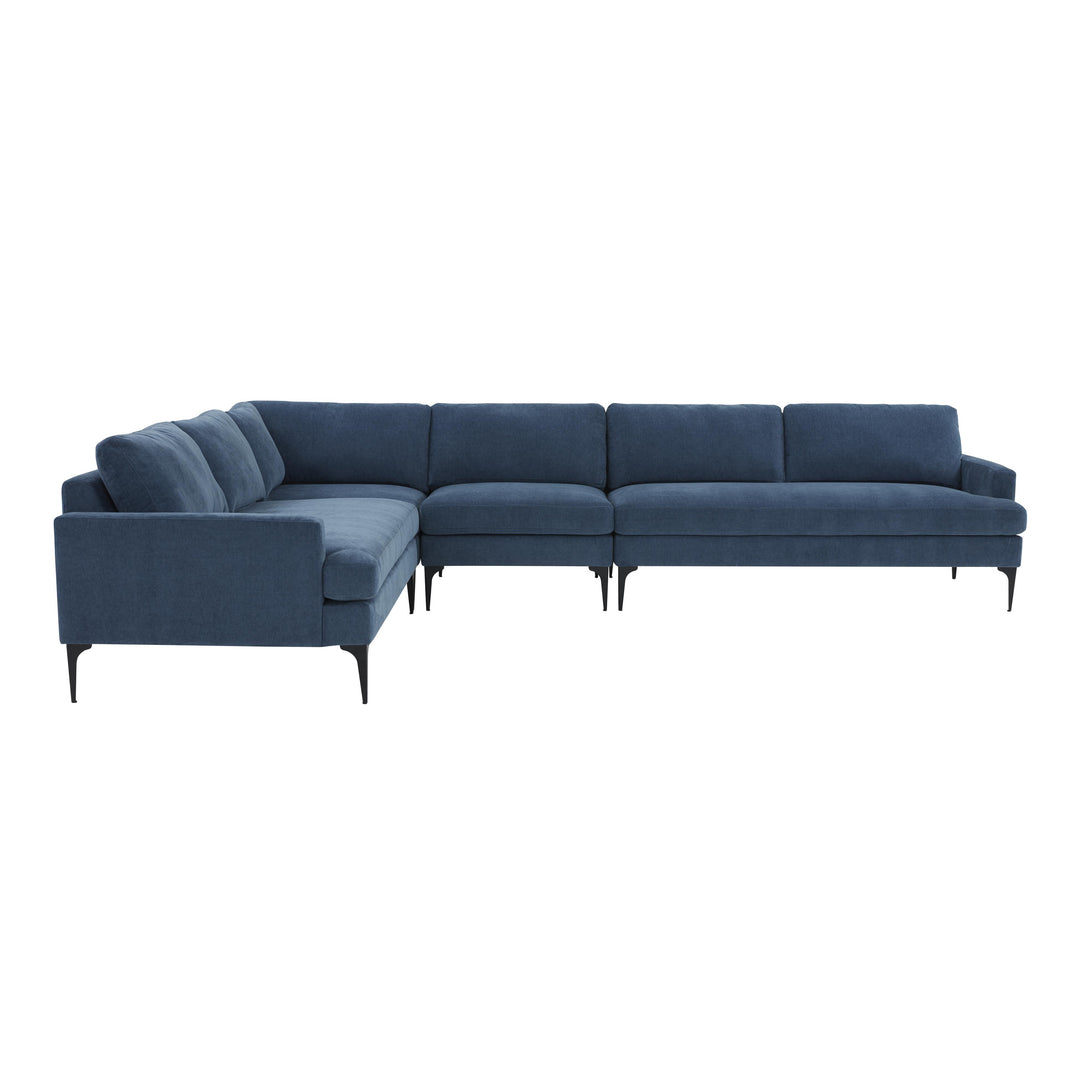 American Home Furniture | TOV Furniture - Serena Blue Velvet Large L-Sectional with Black Legs