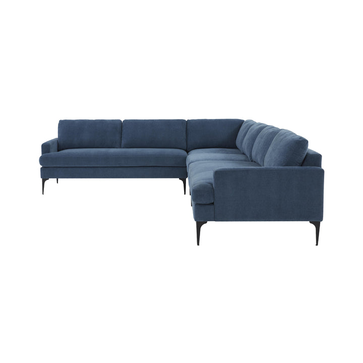 American Home Furniture | TOV Furniture - Serena Blue Velvet Large L-Sectional with Black Legs