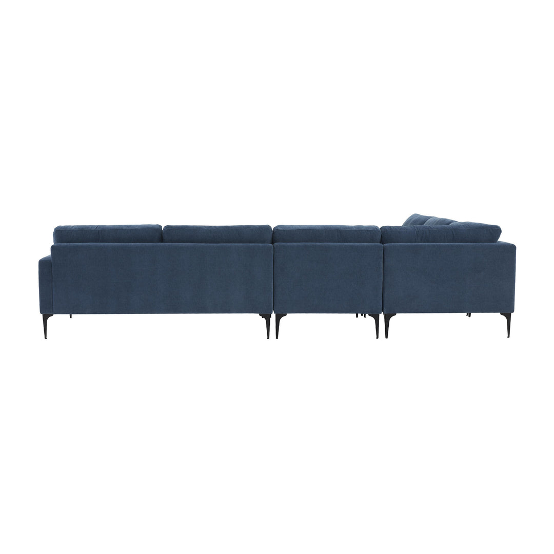 American Home Furniture | TOV Furniture - Serena Blue Velvet Large L-Sectional with Black Legs