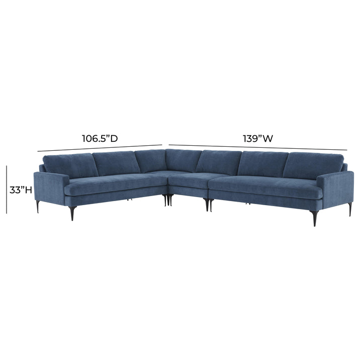 American Home Furniture | TOV Furniture - Serena Blue Velvet Large L-Sectional with Black Legs