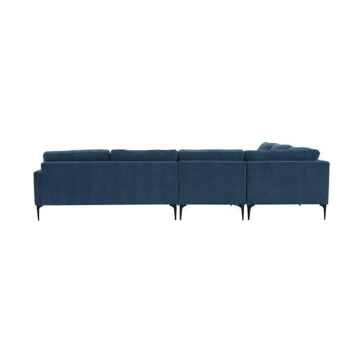 American Home Furniture | TOV Furniture - Serena Blue Velvet Large Chaise Sectional with Black Legs