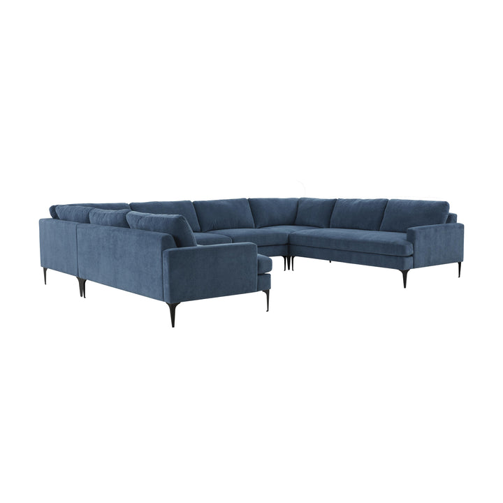 American Home Furniture | TOV Furniture - Serena Blue Velvet U-Sectional with Black Legs