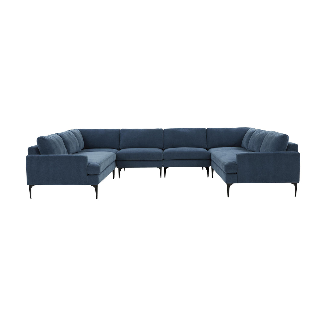 American Home Furniture | TOV Furniture - Serena Blue Velvet U-Sectional with Black Legs