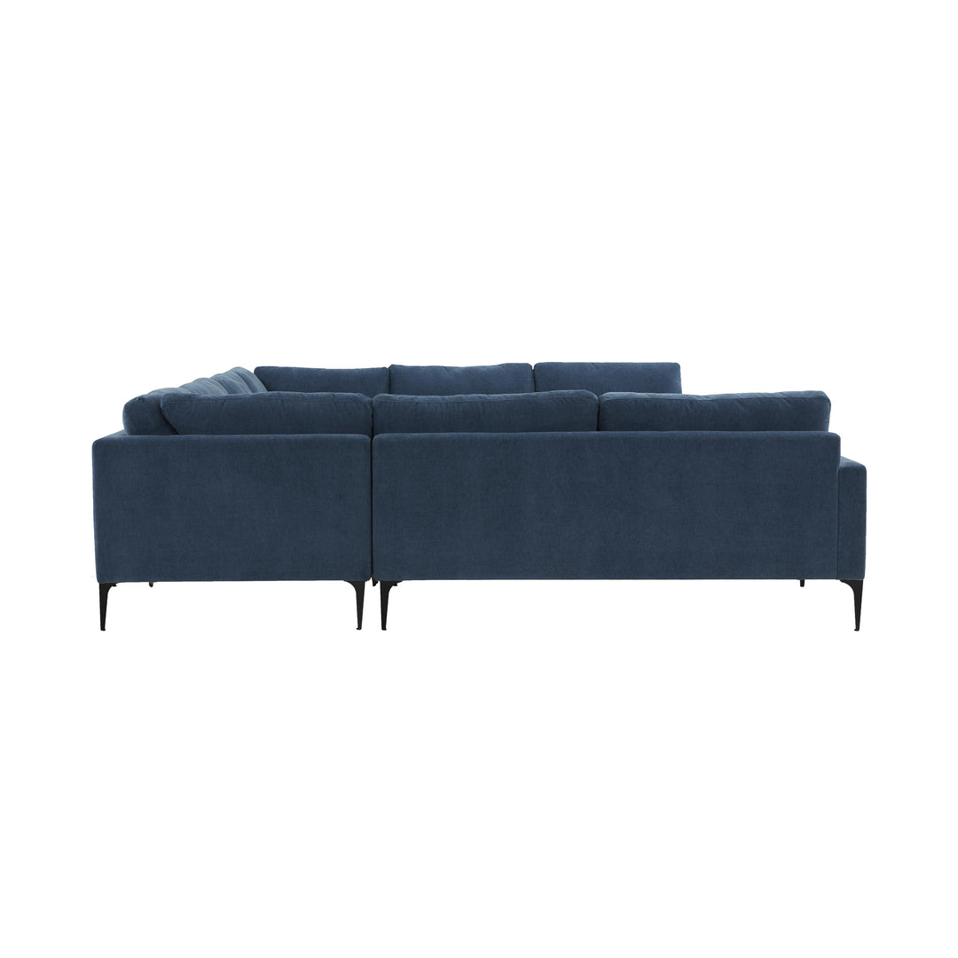 American Home Furniture | TOV Furniture - Serena Blue Velvet U-Sectional with Black Legs