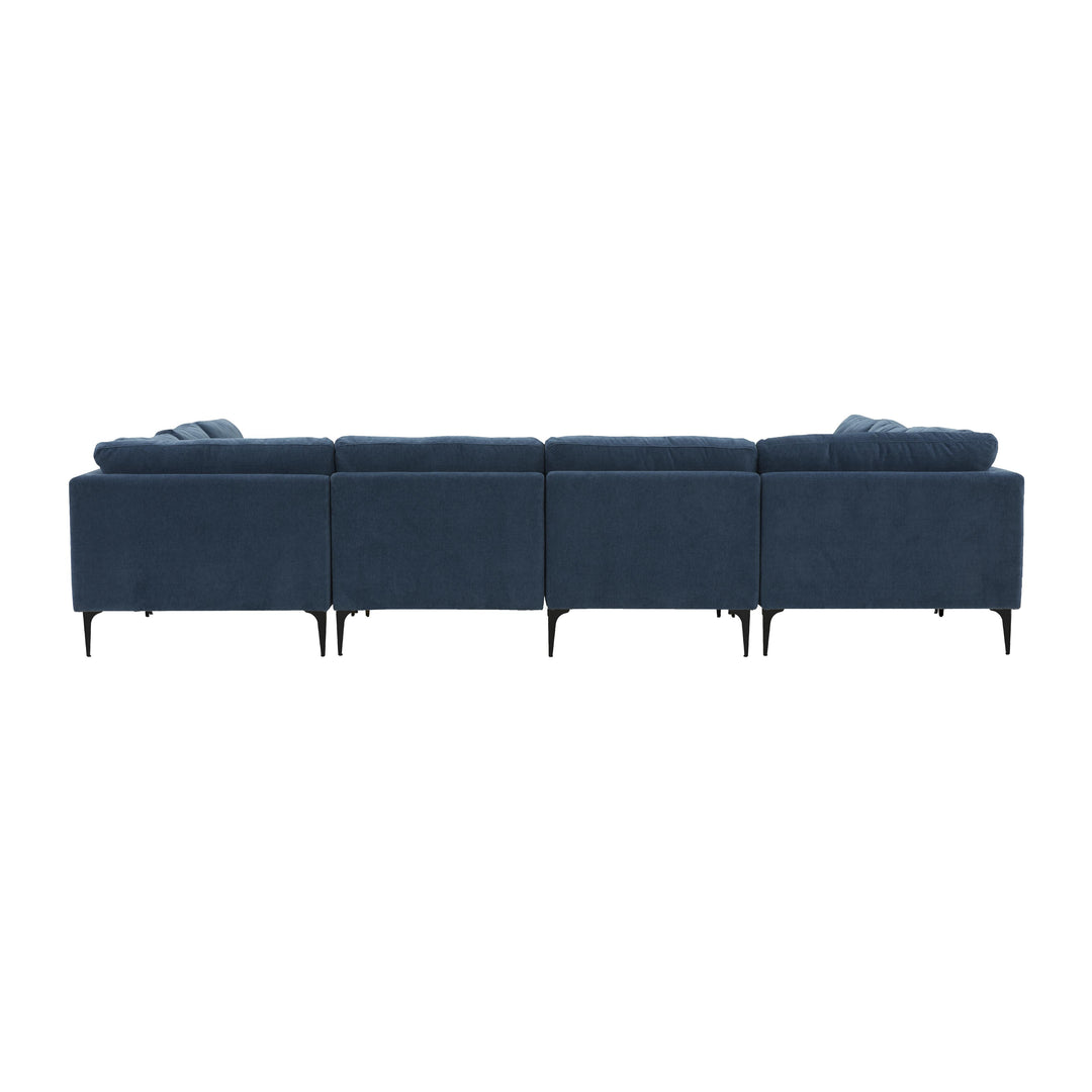 American Home Furniture | TOV Furniture - Serena Blue Velvet U-Sectional with Black Legs