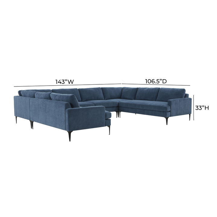 American Home Furniture | TOV Furniture - Serena Blue Velvet U-Sectional with Black Legs