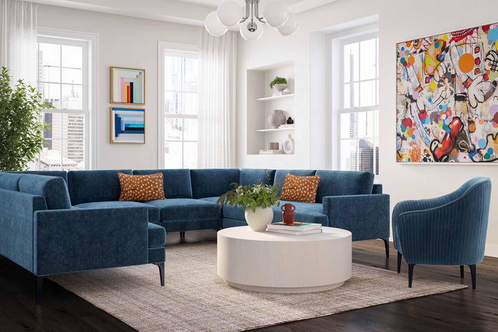 American Home Furniture | TOV Furniture - Serena Blue Velvet U-Sectional with Black Legs