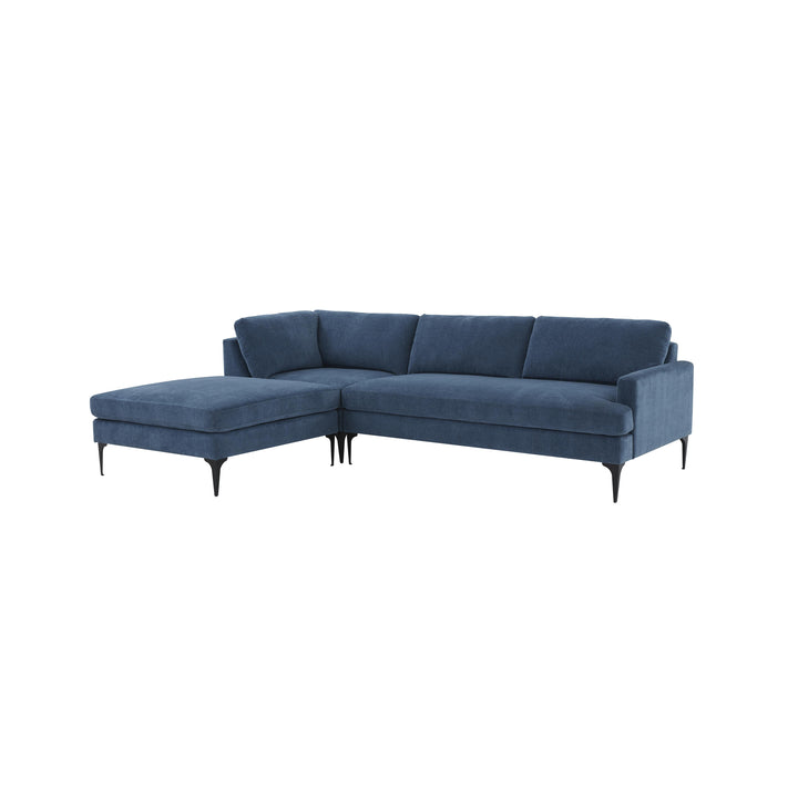 American Home Furniture | TOV Furniture - Serena Blue Velvet LAF Chaise Sectional with Black Legs