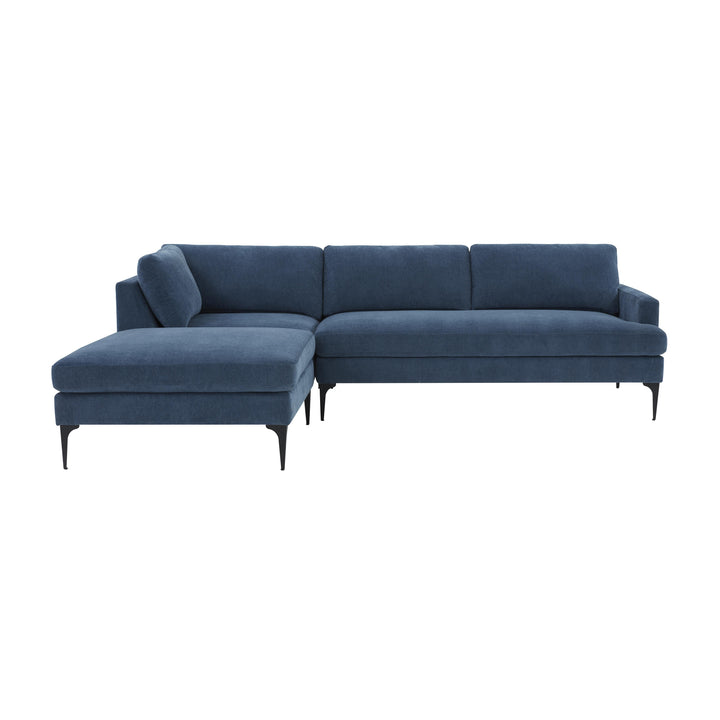 American Home Furniture | TOV Furniture - Serena Blue Velvet LAF Chaise Sectional with Black Legs