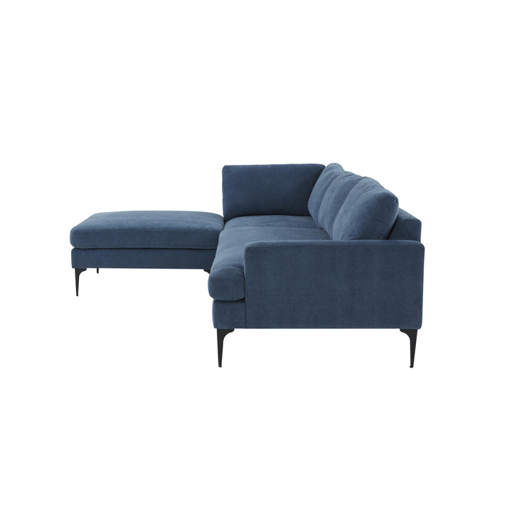 American Home Furniture | TOV Furniture - Serena Blue Velvet LAF Chaise Sectional with Black Legs