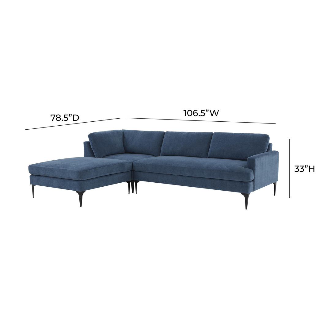 American Home Furniture | TOV Furniture - Serena Blue Velvet LAF Chaise Sectional with Black Legs