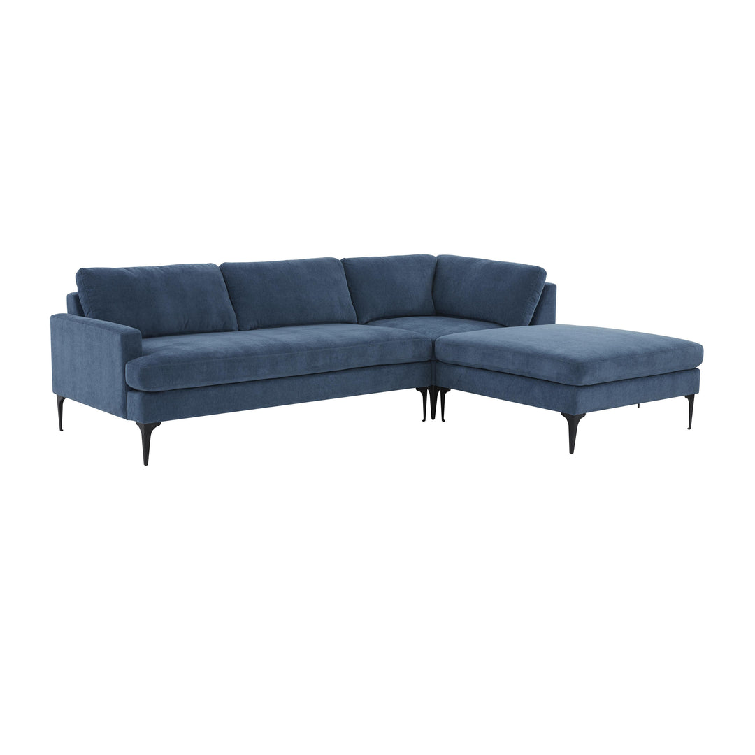 American Home Furniture | TOV Furniture - Serena Blue Velvet RAF Chaise Sectional with Black Legs
