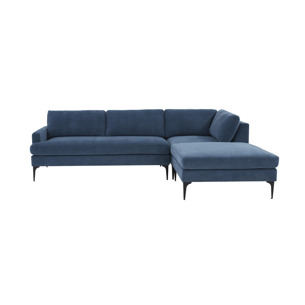 American Home Furniture | TOV Furniture - Serena Blue Velvet RAF Chaise Sectional with Black Legs