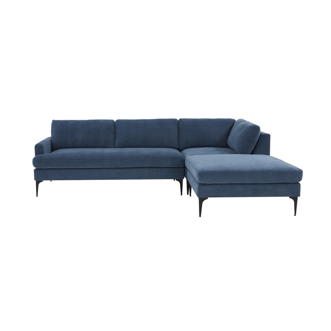 American Home Furniture | TOV Furniture - Serena Blue Velvet RAF Chaise Sectional with Black Legs