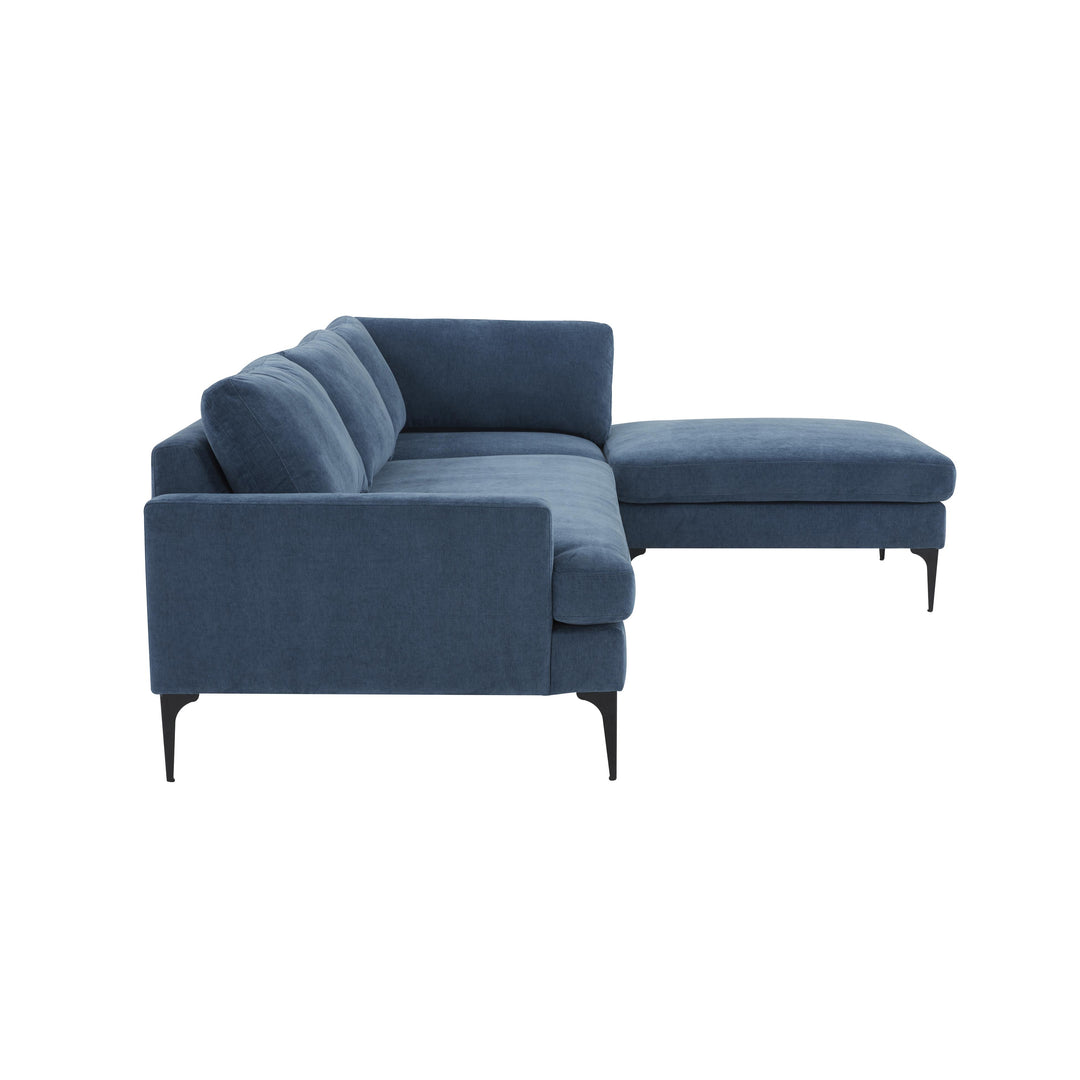 American Home Furniture | TOV Furniture - Serena Blue Velvet RAF Chaise Sectional with Black Legs